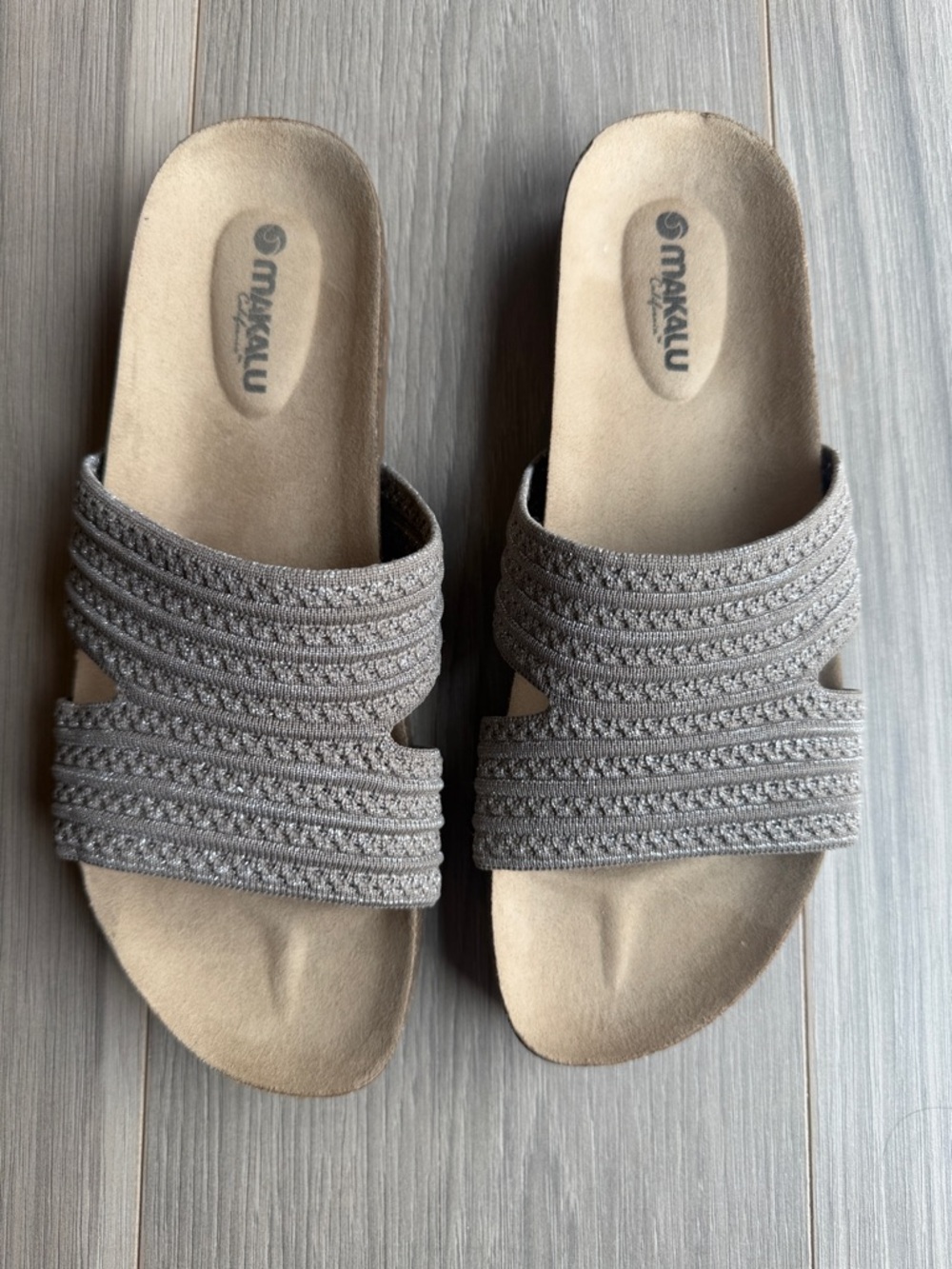 Makalu Women's Navali Metallic Beige Knit Slide Sandals Size 9